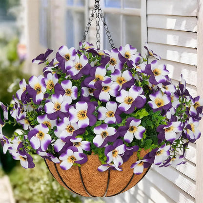 💐2-Pack Artificial Pansy Hanging Baskets 🌼