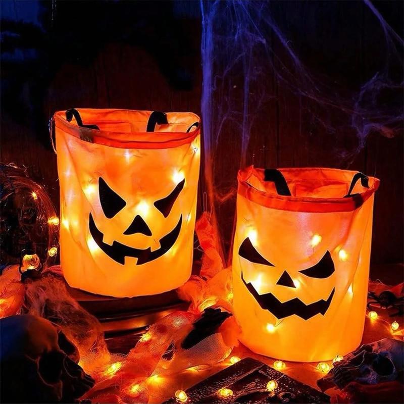 ✨Halloween Candy Bucket with LED Lights - Reusable Tote Bag, Halloween Birthday Christmas Party Favor Supplies✨