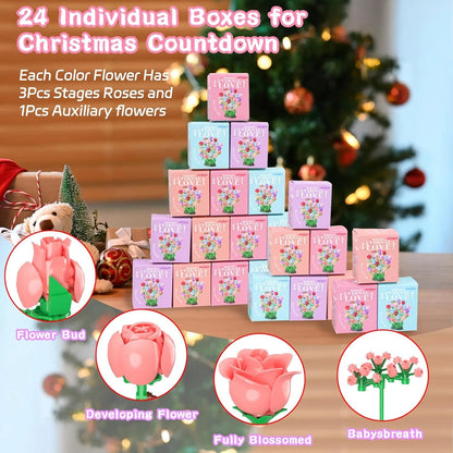 🌹2025-24 Days Flower Bouquet Christmas Countdown Advent Calendar