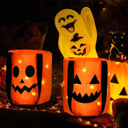 ✨Halloween Candy Bucket with LED Lights - Reusable Tote Bag, Halloween Birthday Christmas Party Favor Supplies✨