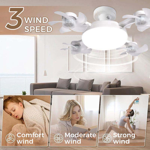 🌀 E27 Ceiling Fan Light | Silent LED with Remote